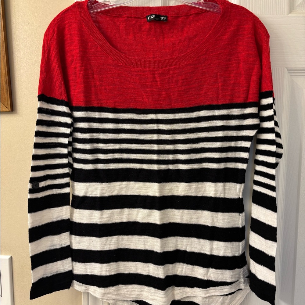 Express Red and Black Striped Knit Top